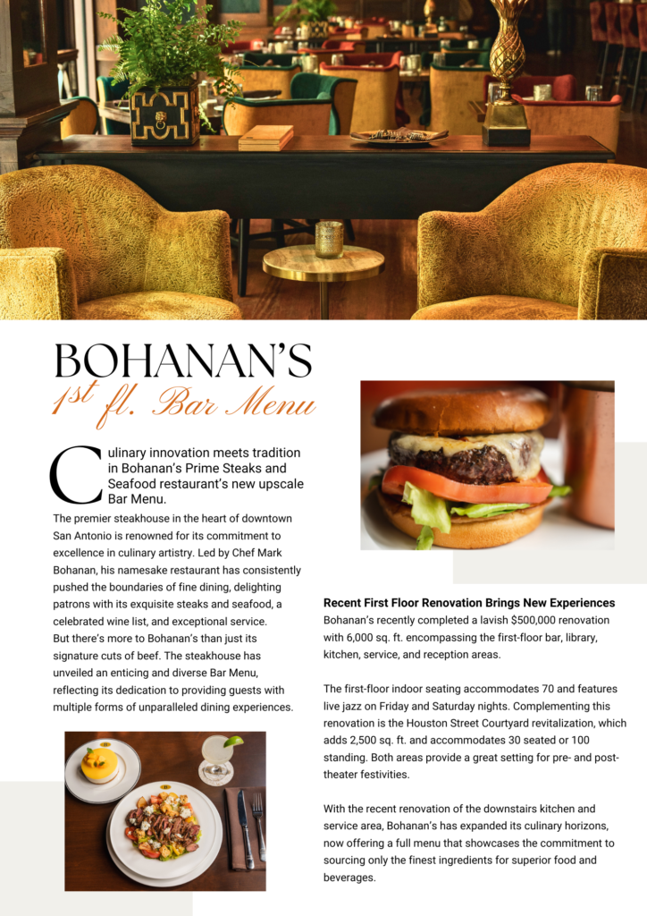 Bohanan's First Floor Menu